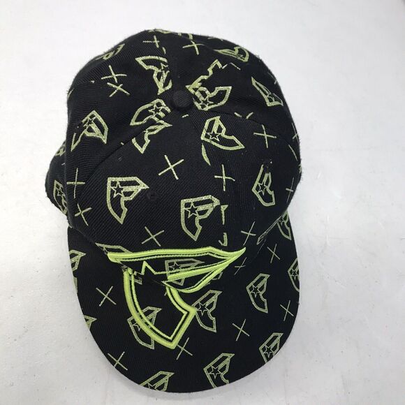 New Era Famous Stars And Straps X Black Neon Green Hat Size 7 1/4 DJ Skate Y2k - Picture 2 of 5